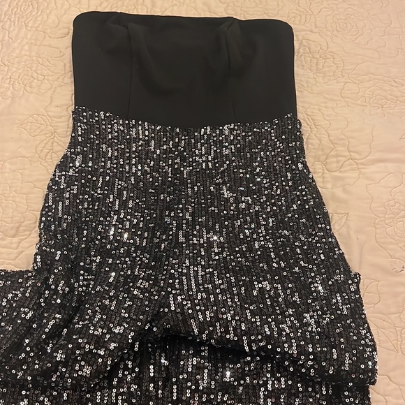 Lulus Black Sequin Strapless Straight Leg Jumpsuit sz S new no tag - Picture 5 of 9
